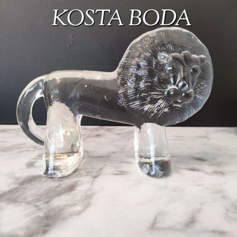 訳あり KOSTA BODA コスタボダ ライオン クリスタル 動物園 文鎮 美品 オブジェ ペーパーウェイト ZOOシリーズ 北欧 スウェーデン 1970年代