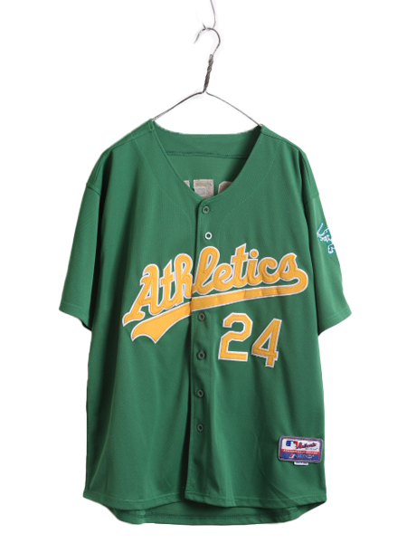 MLB オフィシャル Majestic アスレチックス ベースボール シャツ メンズ XL 程 古着 ユニフォーム メジャーリーグ ゲームシャツ 半袖シャツ