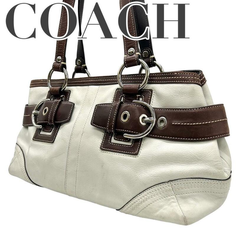 COACH コーチ　s83　肩掛け　10586　トートバッグ　レザー　白　茶