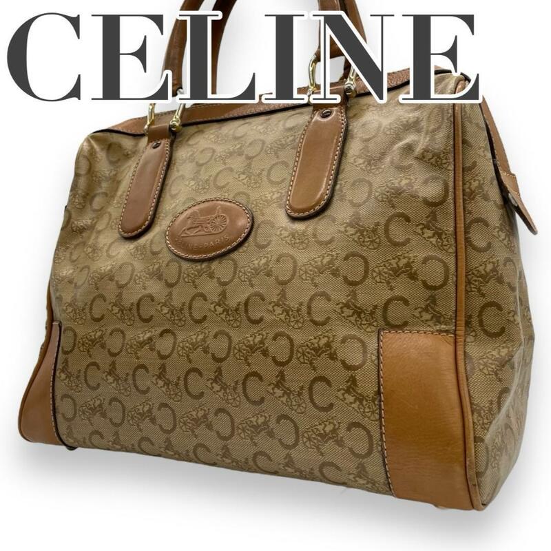 CELINE セリーヌ　E12　ハンドバッグ　Cマカダム　馬車ロゴ　ブラウン　茶