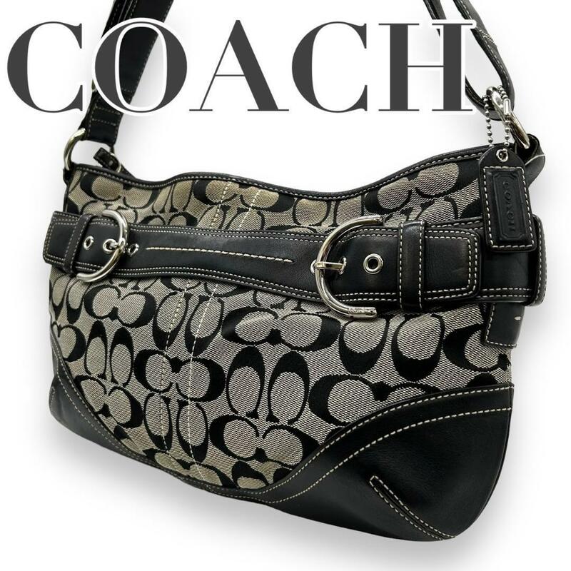 COACH コーチ　s86 斜め掛け　7077　ショルダーバッグ　黒　キャンバス