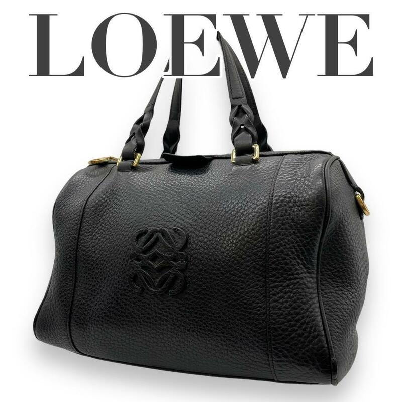 LOEWE　ロエベ　フスタ　C5　アナグラム　レザー　ハンドバッグ　ブラック　黒