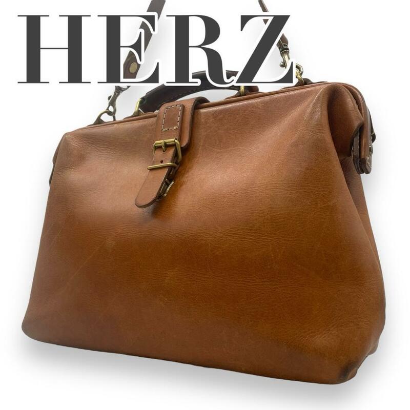 HERZ ヘルツ　L ダレスバッグ　2way ショルダーバッグ レザー ブラウン