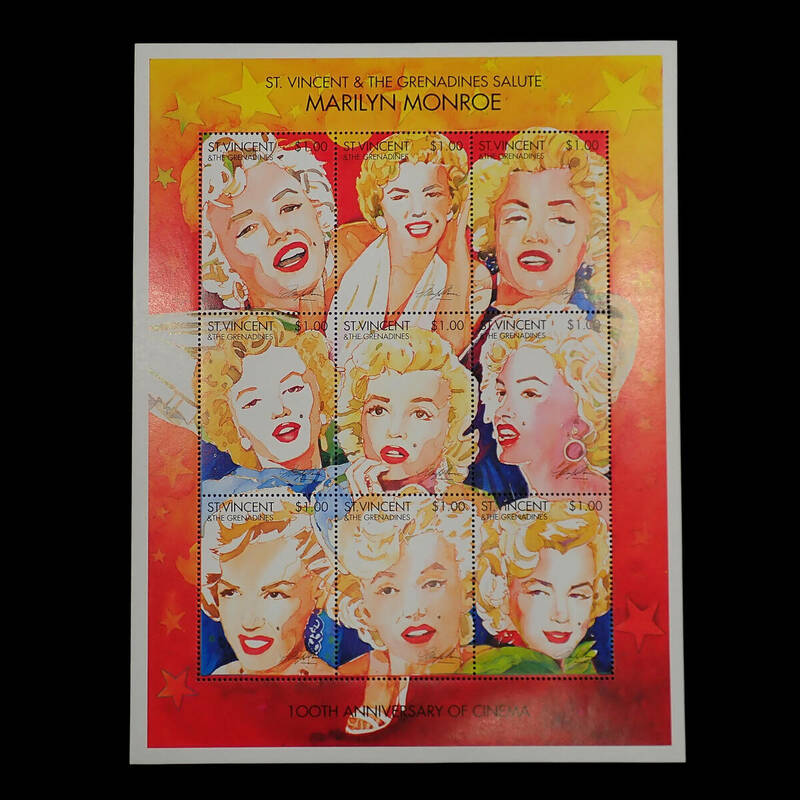 未使用 切手 マリリン・モンロー セントビンセント 発行 9種シート Marilyn Monroe