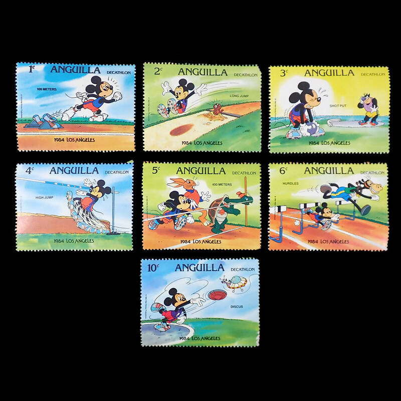 未使用 ディズニー 切手 アンギラ 7枚 Disney ANGUILLA 1984 LOS ANGELES
