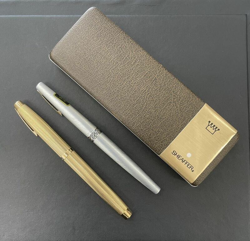E【SHEAFFER.】シェーファー　万年筆　ペン先14K 585 GOLD ELECTROP LATED MADE IN USA 2本セット　ケース付き