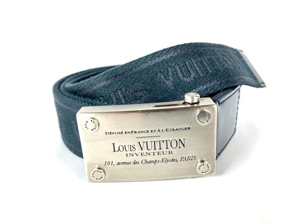 【即決】≪状態良好≫ LOUIS VUITTON ルイヴィトン サンチュール ベンガル M9847 CA4150 ネイビー メンズベルト 穴無し スライドバックル