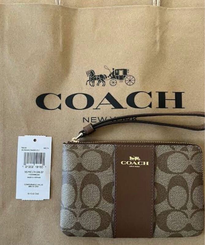 COACH コーチ ポーチ 本革 カーキ シグネチャー アウトレット 新品未使用