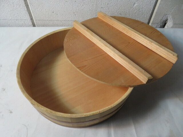 N⑤25　おひつ 蓋付 木製 寿司桶 寿司飯器　木蓋　レトロ　古道具　古民家