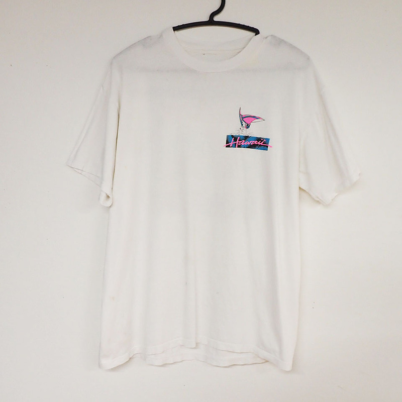 SY-28【Tシャツ】90s～ HAPPY SHIRTS INC/ハッピーシャツ★Hawaii★ホワイト★ハワイ ホノルル★ウインドサーフィン★USA古着★ビンテージ