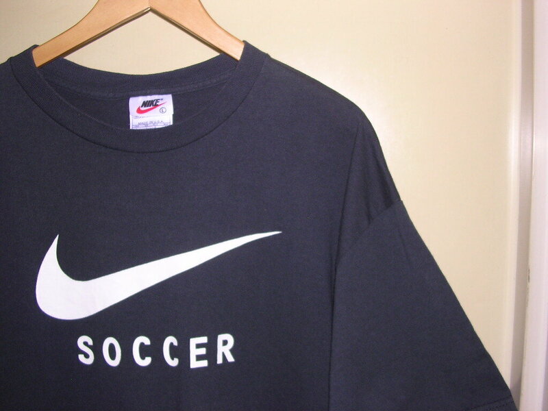 90s USA製 ナイキ NIKE SOCCER デカロゴ Tシャツ L 黒 vintage old サッカー