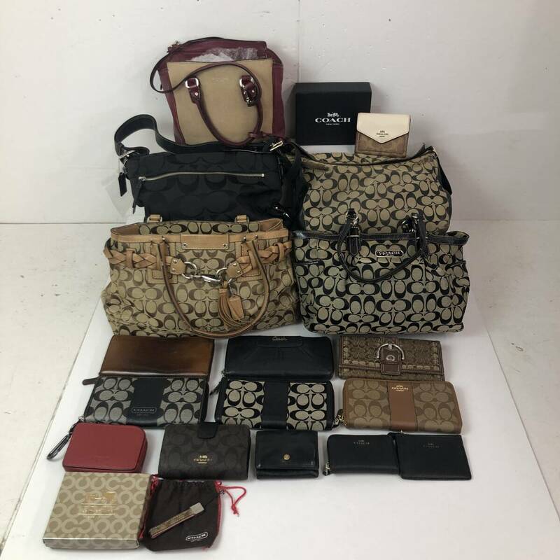 (27803)∞【1円～】COACH コーチ18点まとめ ハンドバッグ/ショルダーバッグ/長財布/二つ折り財布/ミニ財布/コインケース/他 ジャンク品あり