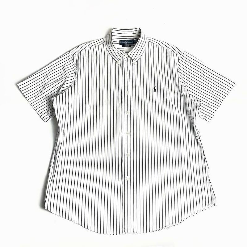 ラルフローレン 半袖 ストライプ シャツ ワンポイント刺繍ロゴ ボタンダウン XL Ralph Lauren