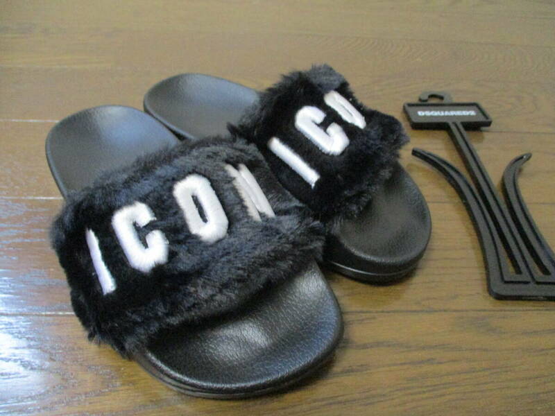 ☆DSQUARED2/ディースクエアード☆未使用 ICON KIDS SLIDE サンダル 19.5 cm BLACK/WHITE シャワーサンダル 