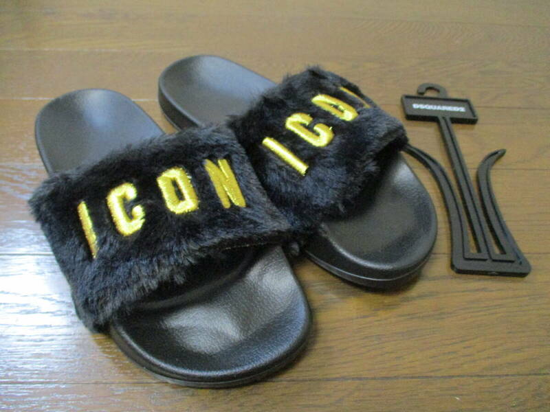 ☆DSQUARED2/ディースクエアード☆未使用 ICON KIDS SLIDE サンダル 24 cm BLACK/GOLD シャワーサンダル レディース キッズ