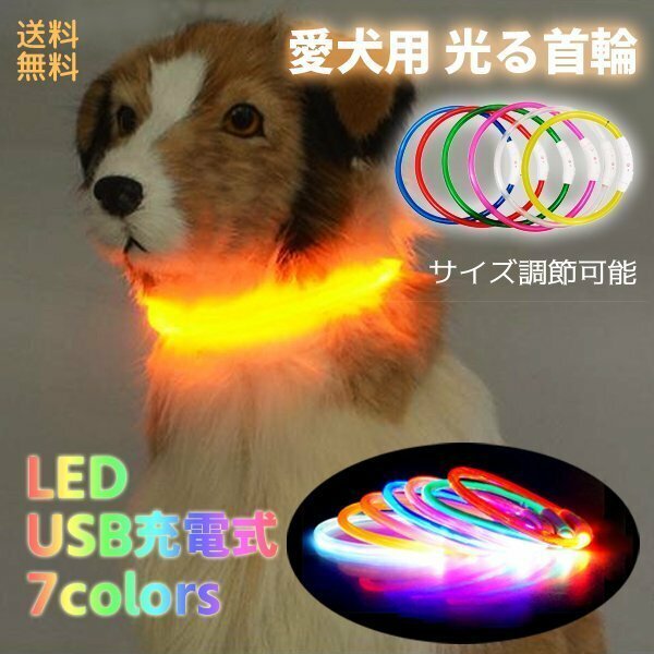 送料無料 愛犬用 LED 光る首輪 カットして使える! LED首輪 /選べるカラー 7色 USB 充電 夜 散歩 長さ調整 リード 首輪 小型犬 中型犬