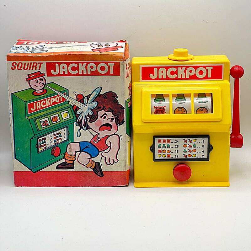 【未使用】 香港製 スロットマシン おもちゃ JACKPOT ジャックポット カジノ 動作良好 当時物 箱は劣化