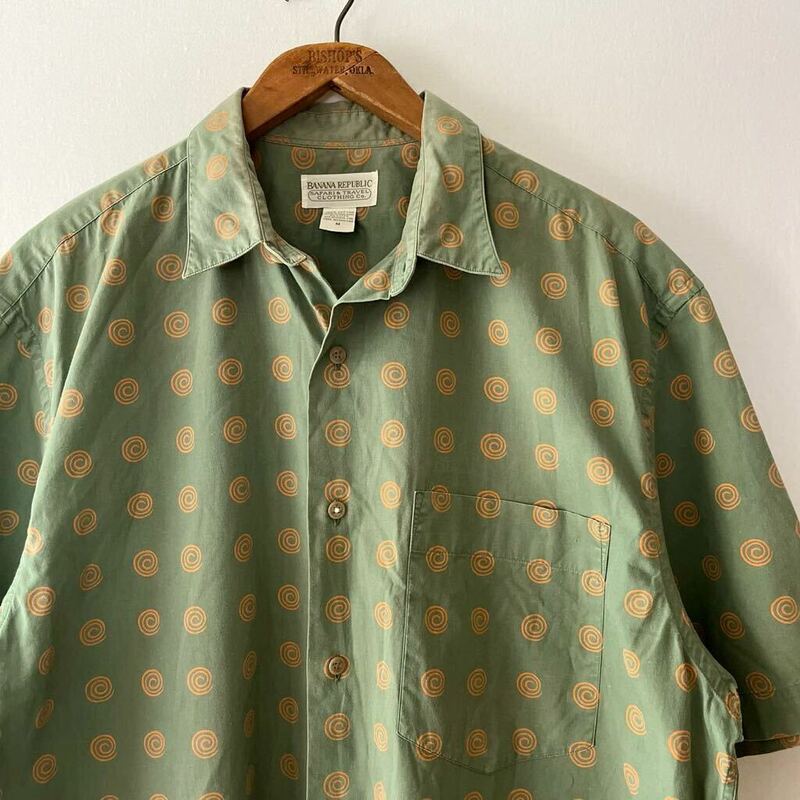 90s OLD BANANA REPUBLIC 渦巻 コットン 半袖 シャツ M ビンテージ 90年代 オールド バナナリパブリック バナリパ ヴィンテージ