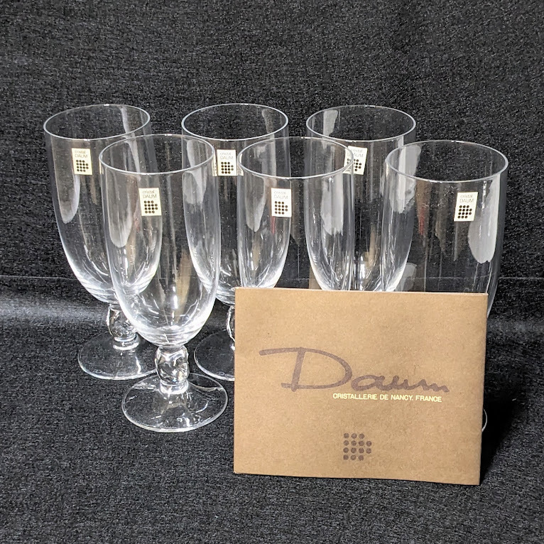 【18905】DAUM ドーム フランス クリスタル グラス 6客 セット ワイン シャンパン アンティーク ヴィンテージ 食器 ブランド ケース付き