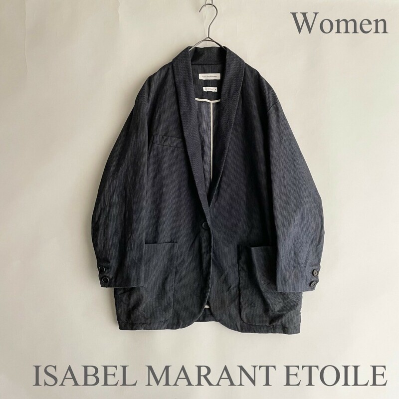 ISABEL MARANT ETOILE イザベルマランエトワール ジャケット ショールカラー ピンストライプ オーバーサイズ コットン ネイビー size 36 sk