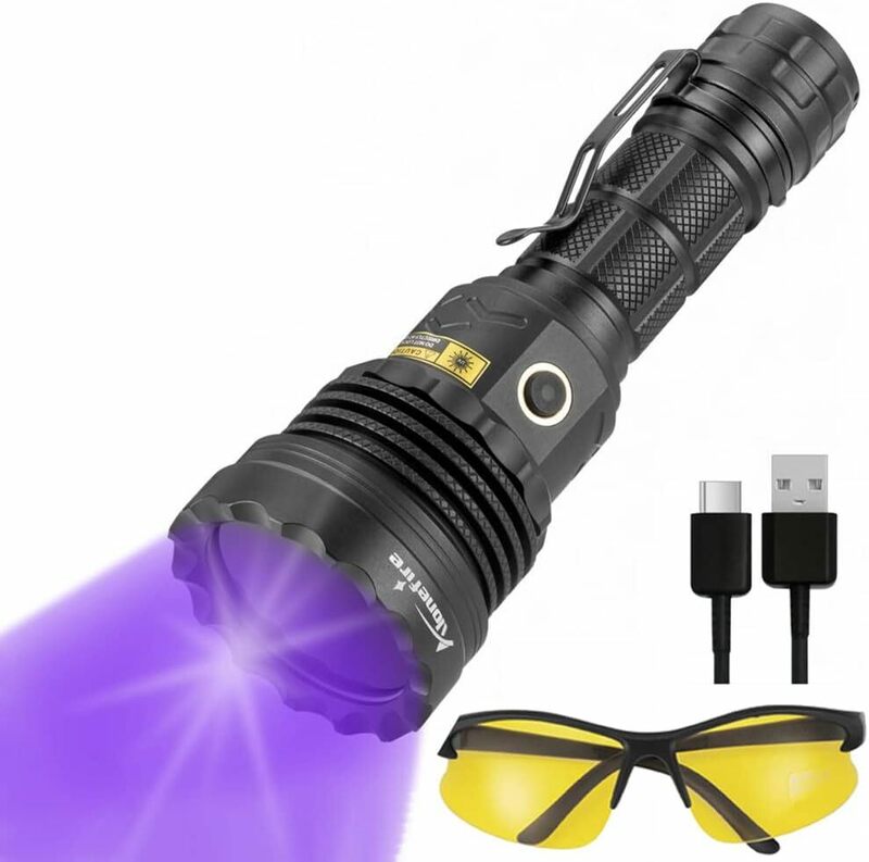 Alonefire SV52 25W 紫外線 ブラックライト 強力 UV LED ライト 波長365nm USB充電式 アニサキス
