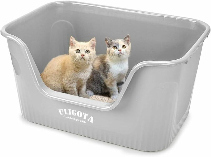 ライトグレー 64×45×33 ULIGOTA 超大型猫用トイレ オープンタイプ 大きい猫 多猫 本体 簡単掃除 清潔 飛散防止 