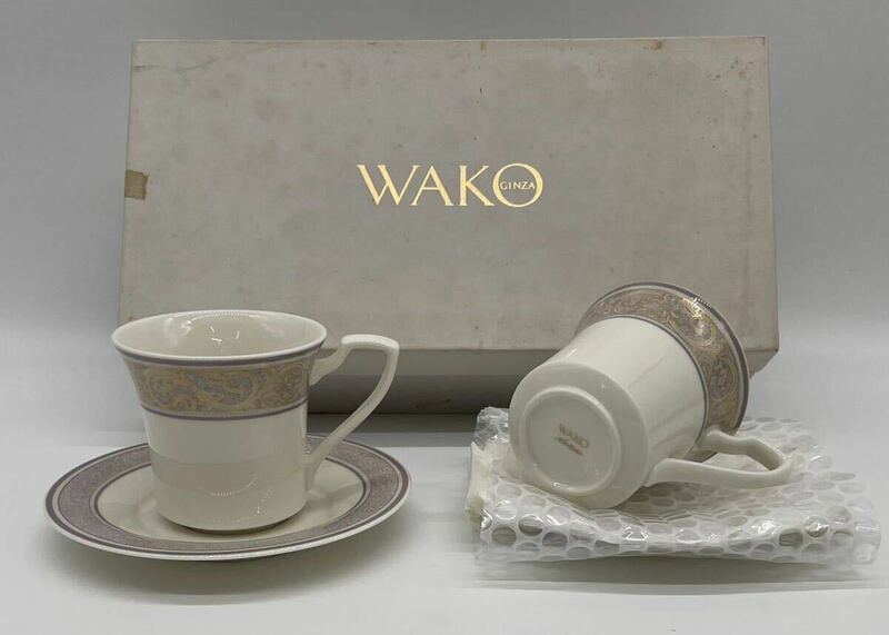 【い-5-18-80】未使用WAKO Noritake カップ＆ソーサー ペア 2客セット ワコー ノリタケ 昭和レトロ 箱付き