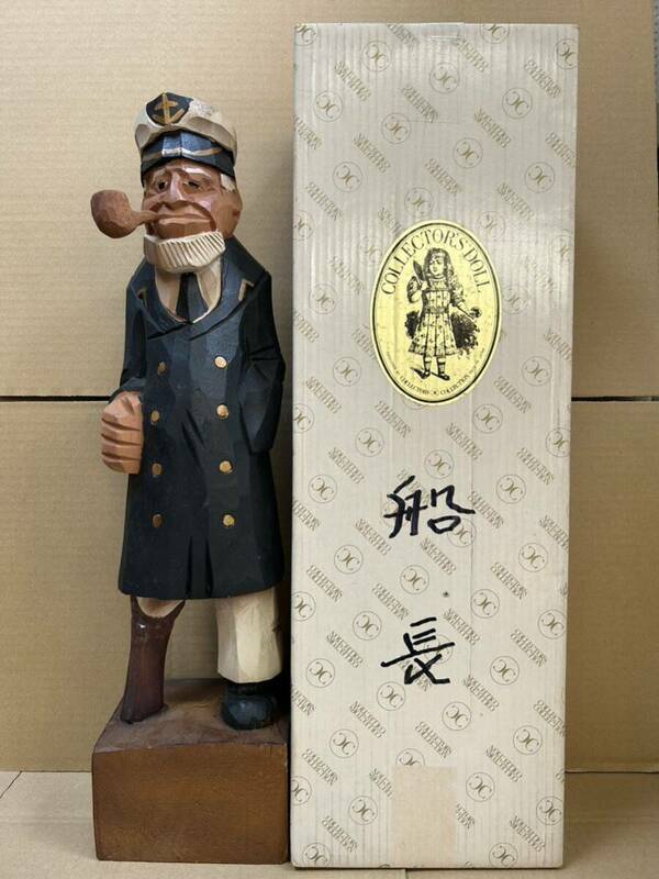【た-5-30】120 100円スタート 日本製 COLLECTORS DOLL 船長 全長約58cm 木製 木彫り 置物 アンティーク ヴィンテージ 中古品
