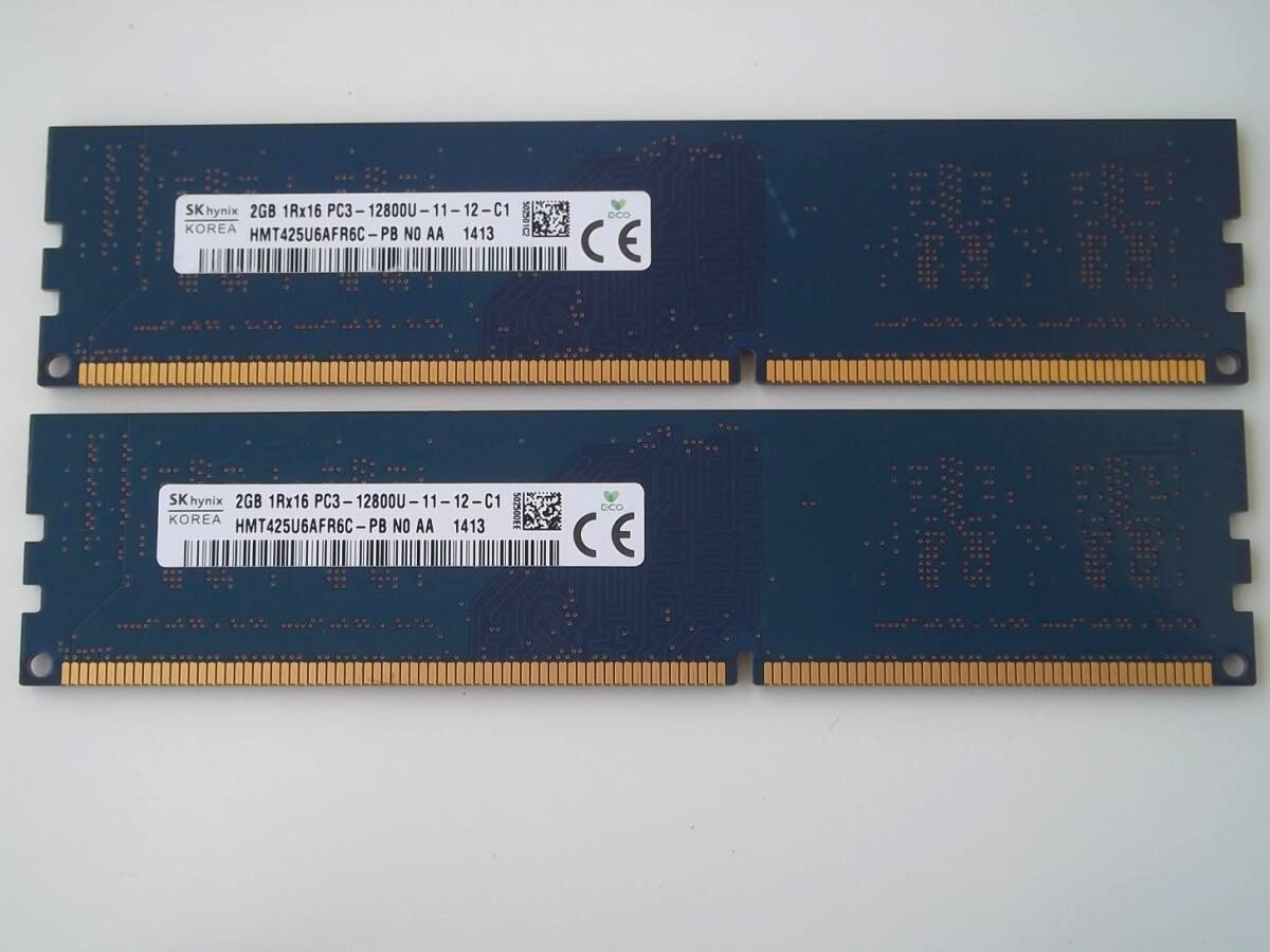 ■SK hynix HMT425U6AFR6C-PB 2GBx2枚 PC3-12800 DDR3-1600MHz SDRAM CL11 1.5V non-ECC Unbuffered 240Pin Single Rank 送料270円 中古(1)