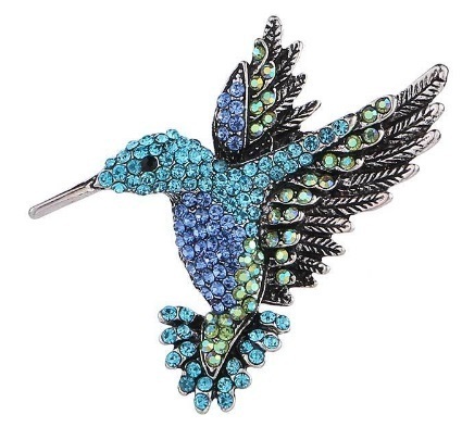 青いハミングバード　ハチドリのデザイン　青い鳥のブローチ　未使用品
