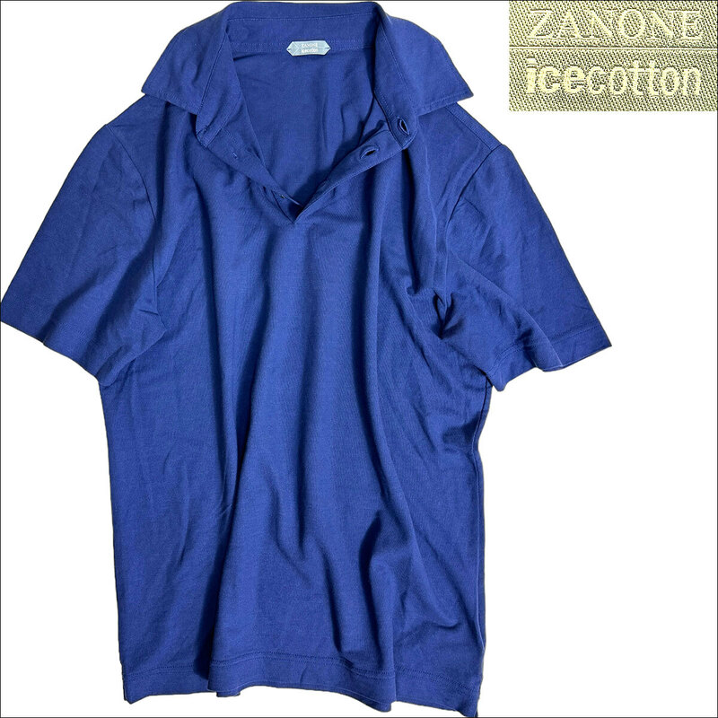 J7379 美品 ザノーネ ZG380 24SS オーガニックアイスコットンポロシャツ ブルー 46 ZANONE
