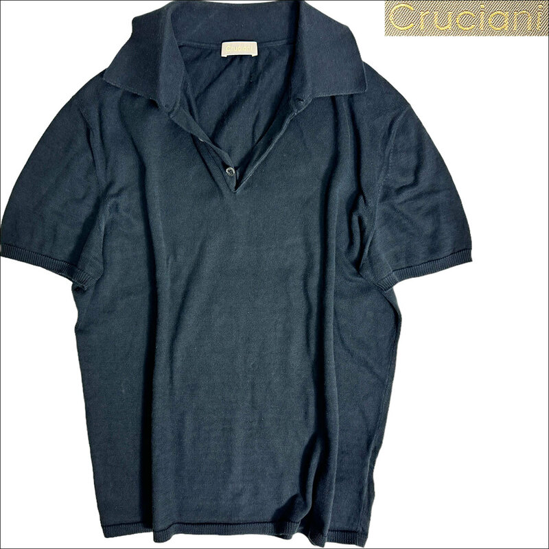 J7263 美品 クルチアーニ ニットポロ ニットポロシャツ ブラック 46 Cruciani