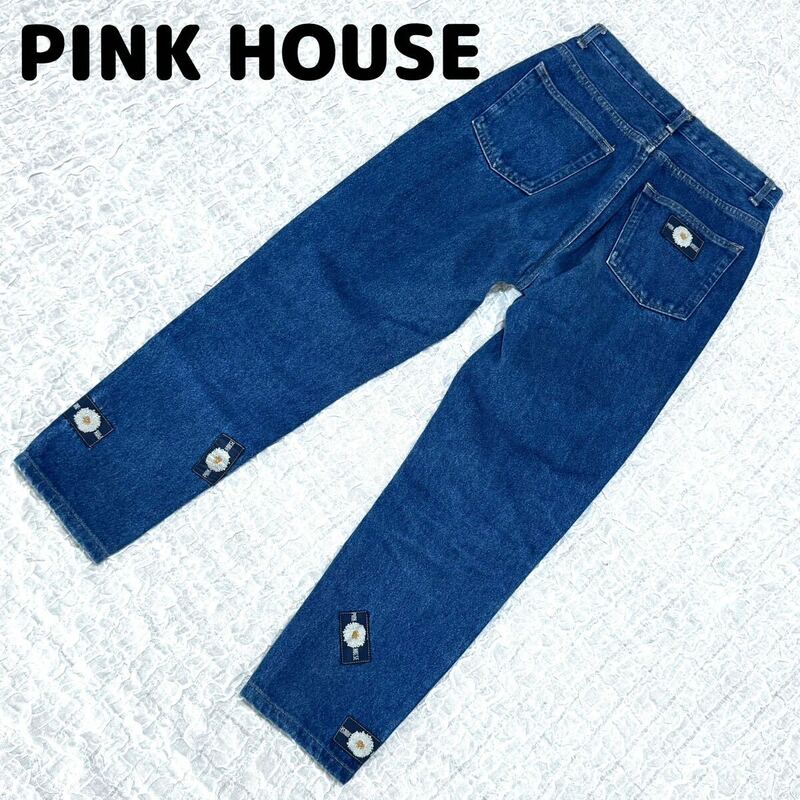 PINK HOUSE ピンクハウス　デニムパンツ　花柄　ワッペン　ブルー