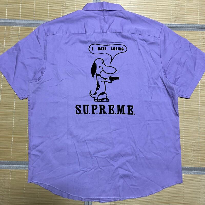 21ss Supreme Dog s/s Work Shirt 犬　ワークシャツ　半袖シャツ　PURPLE 紫　XL ワッペン　Box Logo 