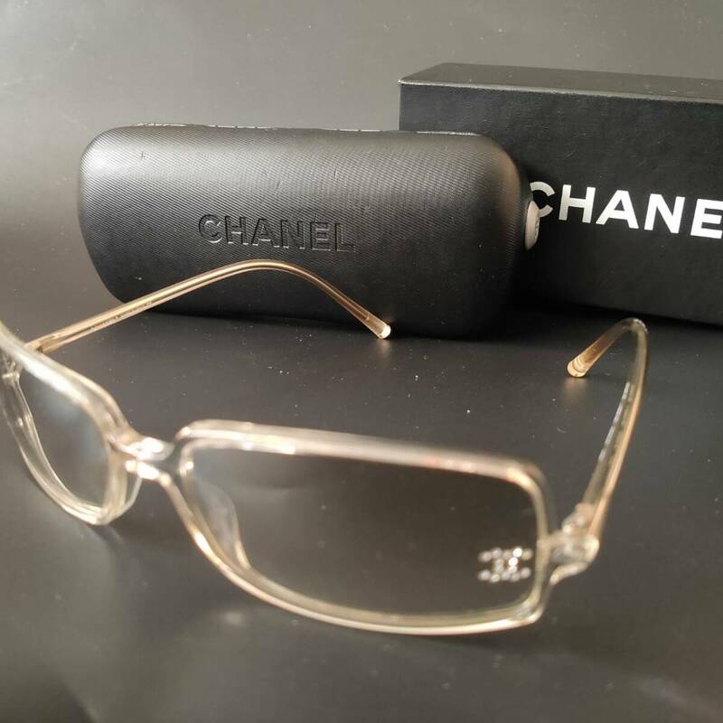 1円~【箱付/美品】シャネル CHANEL サングラス メガネ 眼鏡 アイウェア メガネ めがね ココマーク ラインストーン メンズ ビジネス