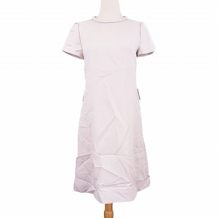 フォクシー 2015年 33701 Nouvelle Vague ワンピース ドレス 半袖 バックジップ バックベルト 40 グレージュ /TNTa168