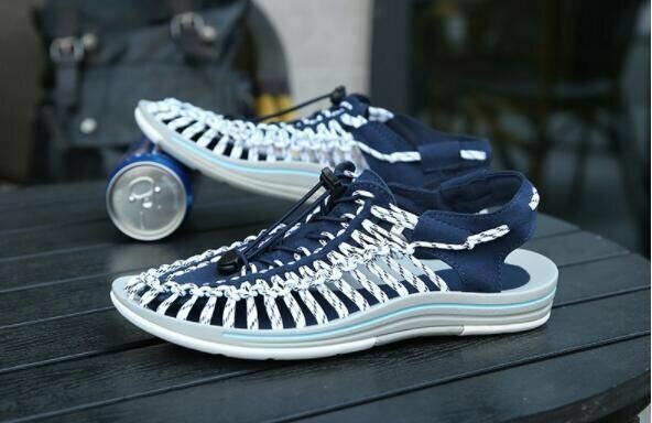 新品! メンズ靴 スニーカー サンダル 編み込み スポーツサンダル コンフォートサンダル ビーチサンダルメッシュ ブルー