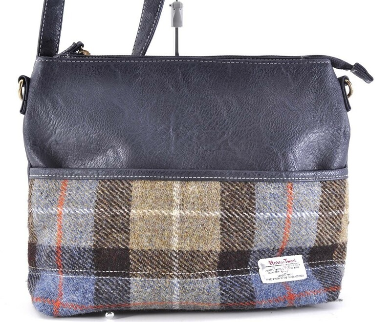 HARRIS TWEED ハリスツイード チェック ショルダーバッグ 肩掛けかばん レザー 革 ウール ネイビー 紺 柄あり α5E5440