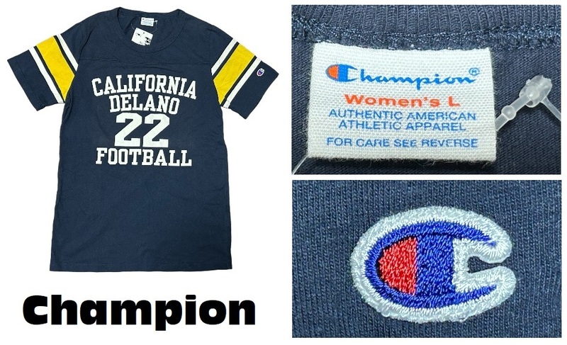 未使用チャンピオンChampion70’Sビンテージ復刻フォットボール＆ナンバーTシャツ★ネイビー★L