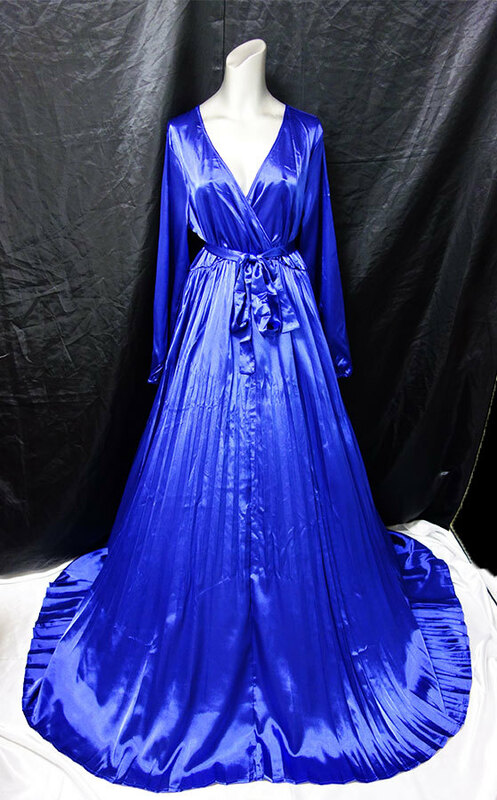 光沢 サテン ナイロン つるつる カラー プリーツ ドレス 大きいサイズ ブルー