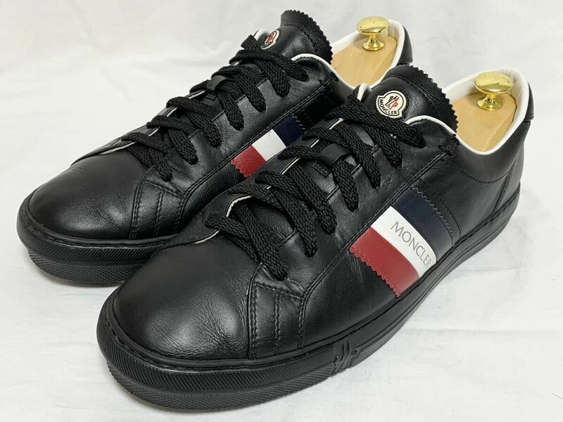 希少 美品 モンクレール MONCLER ニュー モナコ NEW MONACO トリコロール レザー スニーカー 黒 ブラック 43 27.5～28cm メンズシューズ 靴