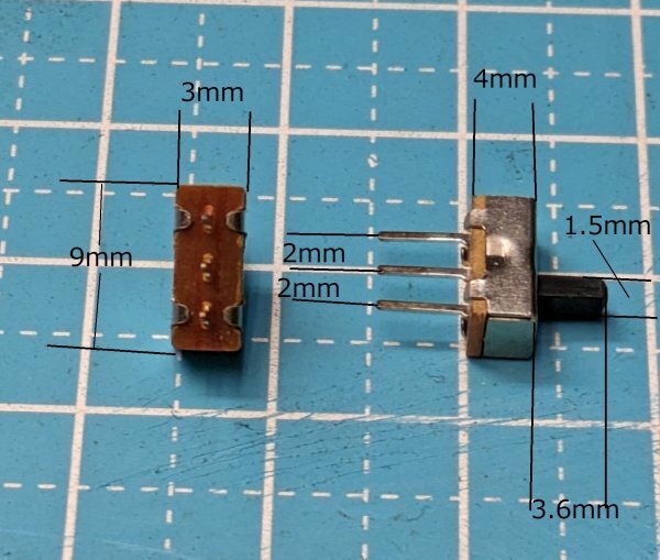 小型スライドスイッチ9ｍｍ×3ｍｍ厚さ4ｍｍスライドスイッチ３Ｐ２個１組送料全国普通郵便６３円商品説明ご覧ください