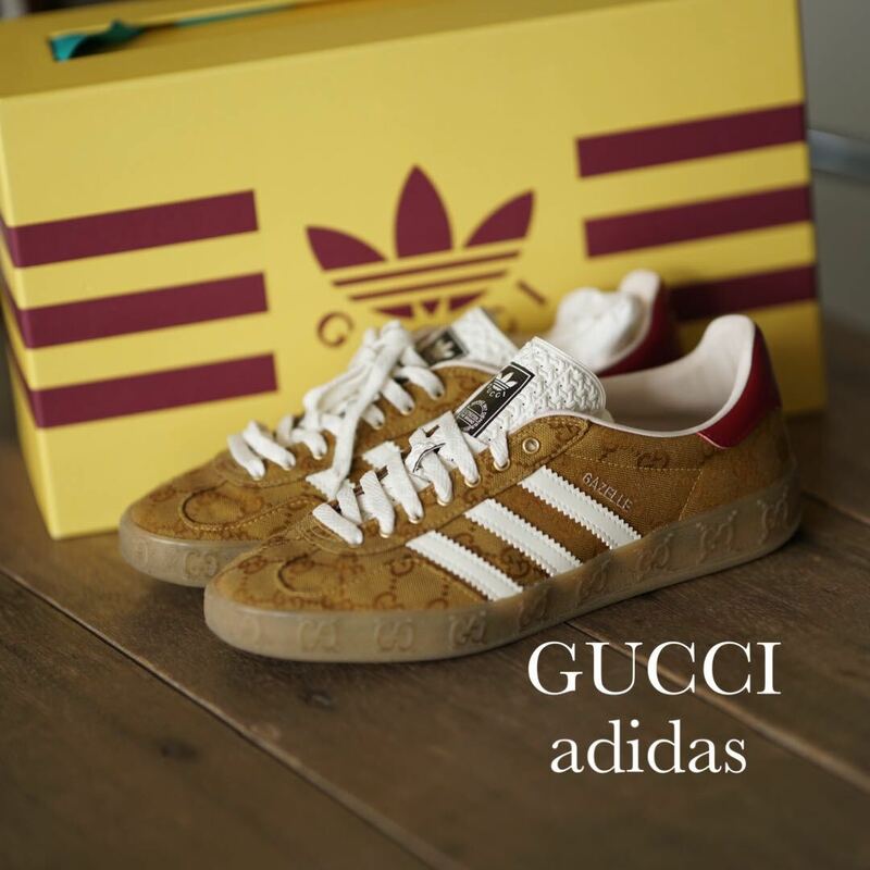 付属品完備 adidas × Gucci gazelle GGキャンバス アディダス グッチ ガッツレー ガゼル GG柄 スニーカー 黄色 25.5cm 26cm