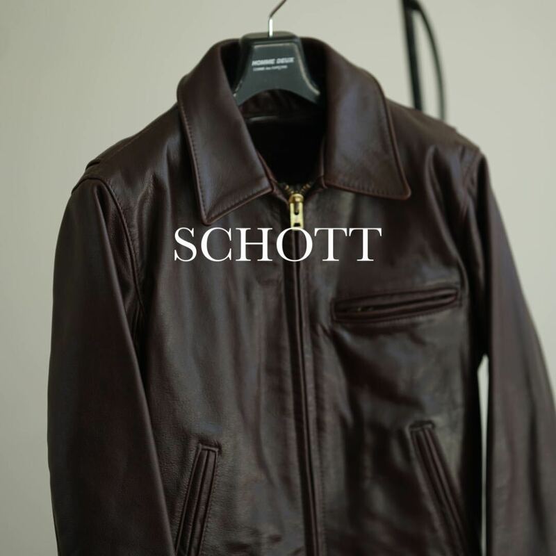 SCHOTT 着脱可能 ボアライナー付き シングルライダース トラッカー レザー ジャケット ショット ブラウン 赤茶 34 ビンテージ ファー