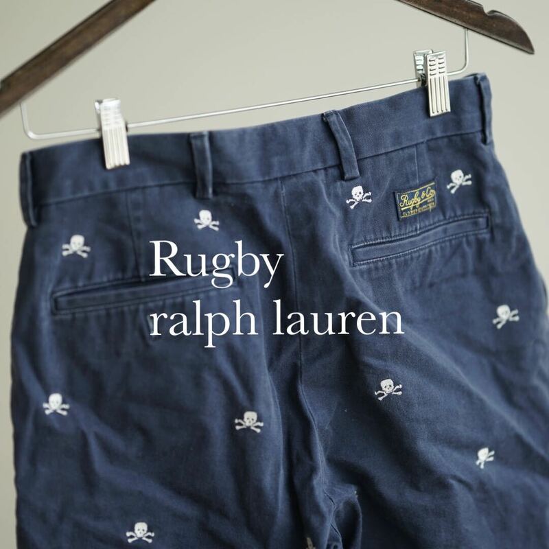 rugby ralph lauren スカル 刺繍 ハーフパンツ ラグビー ラルフローレン ネイビー 28 ショーツ チノパン ビンテージ