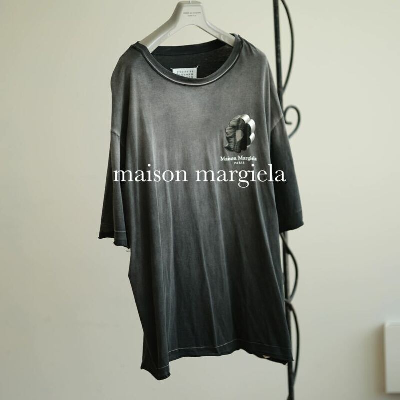 定価6万 22ss maison margiela ラバープリント ロゴ バブル Tシャツ XL メゾンマルジェラ ブラック ビンテージ加工