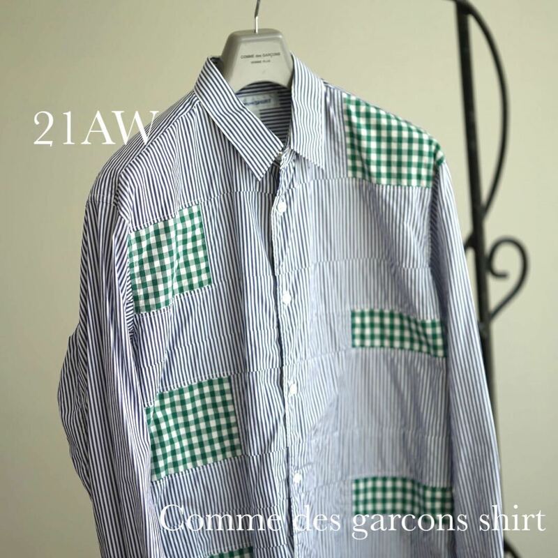 21aw comme des garcons shirt ギンガムチェック パッチワーク シャツ M コムデギャルソン シャツ オム プリュス homme plus junya