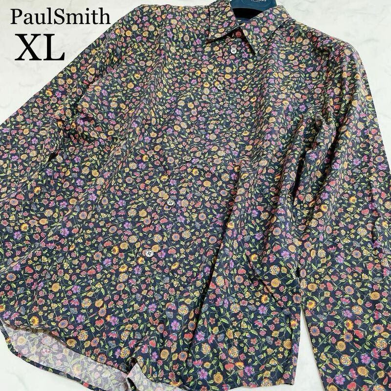 極美品 *XLサイズ●ポールスミスPs PaulSmith 花柄長袖シャツ リバティフラワープリント 総柄 メンズ 袖裏柄 トップス ドレスシャツ 日本製