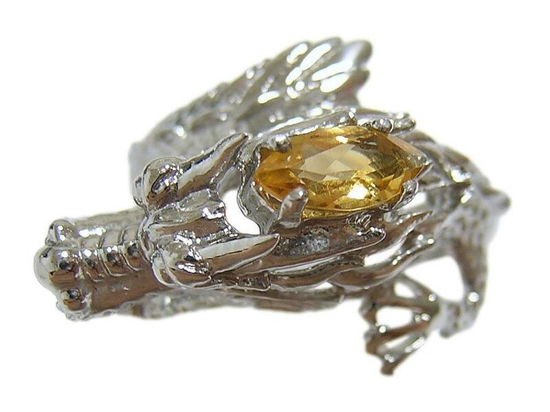 送料無料 『天然シトリン』 龍　ドラゴン　デザインリング　指輪　黄水晶