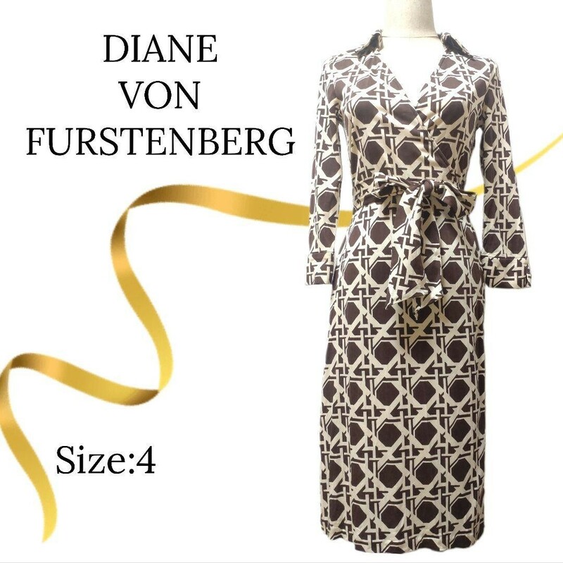 ★美品★ダイアン フォン ファステンバーグ　ラップワンピース　シルク　七分袖 DIANE FURSTENBERG 総柄